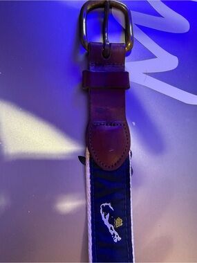 Leatherman Navy and Brown Leather Belt with Embroidered Detail